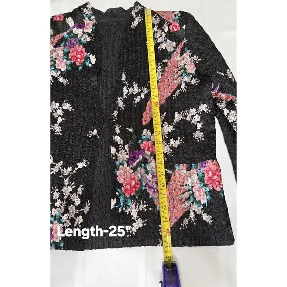 Asian Inspired Floral Top Jacket XL Reversible Textured Crinkle Super Stretchy - Picture 11 of 16